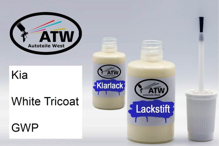 Kia, White Tricoat, GWP: 20ml Lackstift + 20ml Klarlack - Set, von ATW Autoteile West.